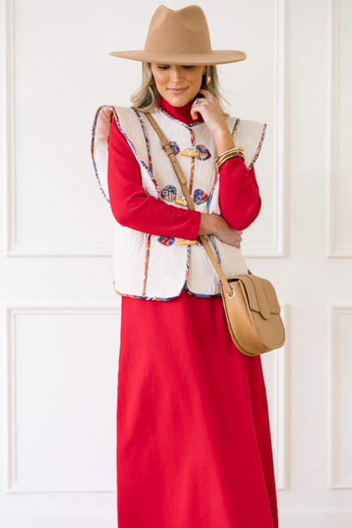 Print Binding Quilted Vest, Beige - SALE - The Blue Door